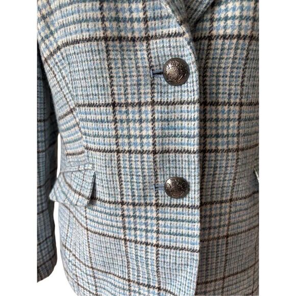 Talbots CLASSIC SHETLAND BLAZER Jacket GLEN PLAID Blue size 10 Petite Button Fro - Picture 12 of 14